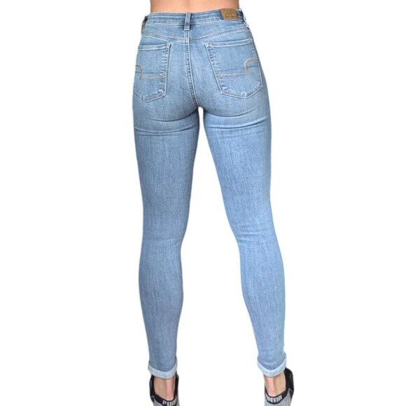 American Eagle Outfitters High Waisted Blue Skinny Jeans Women Size 2 - Picture 3 of 8